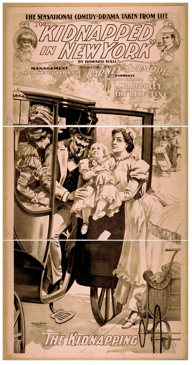 Plakat für "Entführt in New York" zeigt eine Gruppe beunruhigter Menschen in einem Fahrzeug mit dem Titel oben und gedämpften Farben, die eine bedrückte Stimmung schaffen.