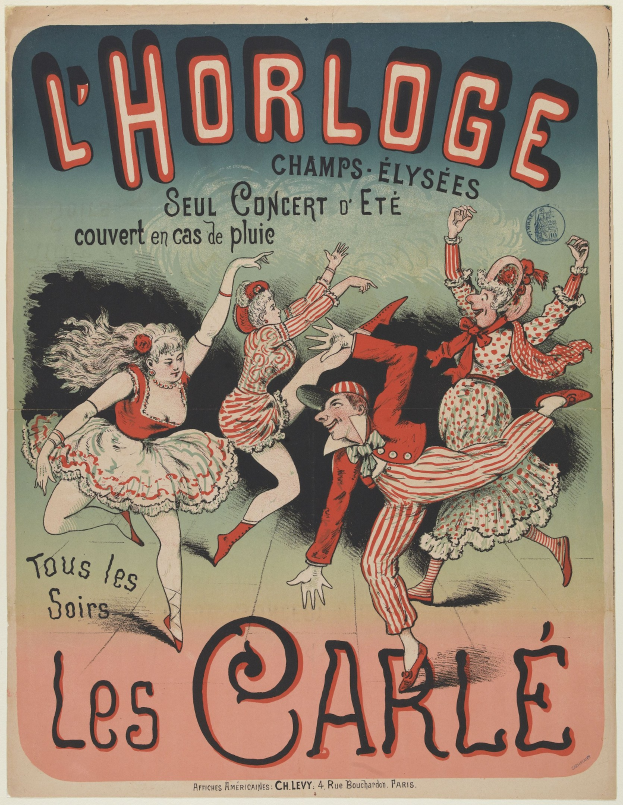 Ein farbenfrohes Konzertplakat für ein Event im Chorlage in Paris, das eine Gruppe von Menschen in bunten Kostümen mit strahlenden Gesichtern zeigt, umgeben von auffälligem Text auf einem gelben Hintergrund.