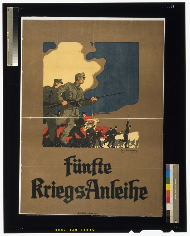 Ein gerahmtes deutsches Propagandaplakat mit einer Gruppe von uniformierten Soldaten, die Waffen halten und entschlossene Gesichter haben, um die deutsche Armee zu fördern.