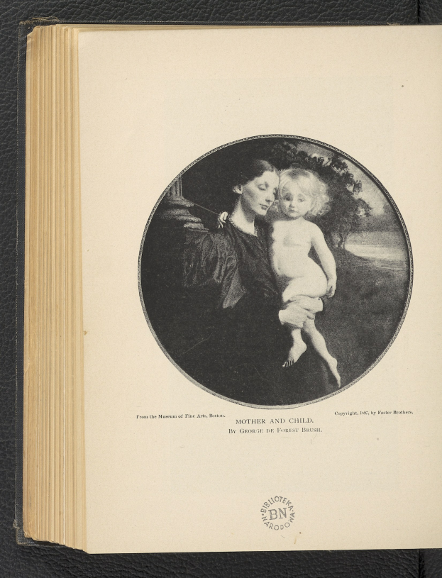 Ein aufgeschlagenes Buch mit einer Illustration einer Frau, die ein Baby h├Ąlt, und dem Text "Mutter und Kind" darunter.