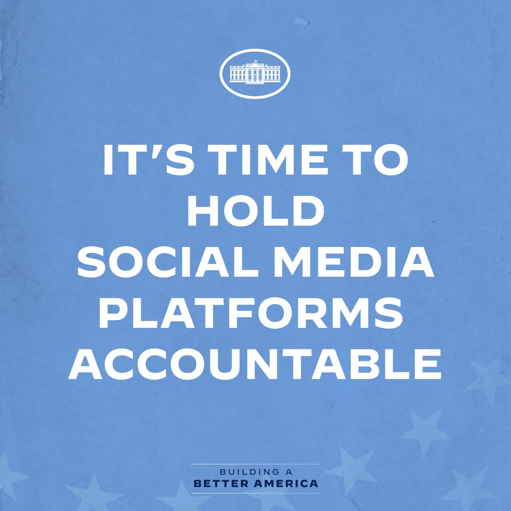 Plakat mit fettem schwarzem Text auf einem weißen Hintergrund, der "Es ist Zeit, Social-Media-Plattformen zur Rechenschaft zu ziehen" lautet, eingerahmt von einem dünnen schwarzen Rand.
