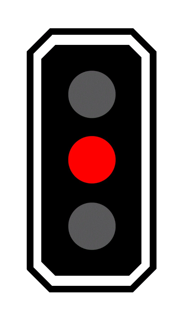 Schwarzer und weißer Ampel mit allen drei Lichtern rot.
