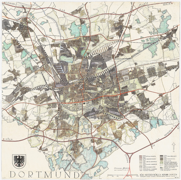 Alte Karte von Dortmund, Deutschland auf einem Vintage-Stil-Poster mit Logo und Text unten.