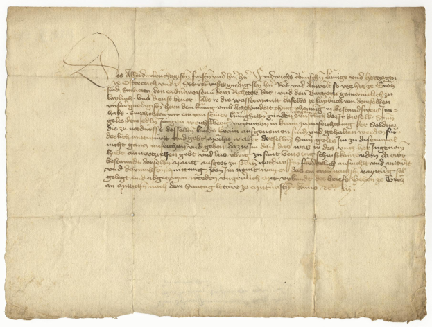 Ein gelbliches, altes Blatt Papier mit sauberer, lesbarer, formaler Schreibschrift, das angeblich ein Brief des deutschen Finanzministers an seine Frau ist.