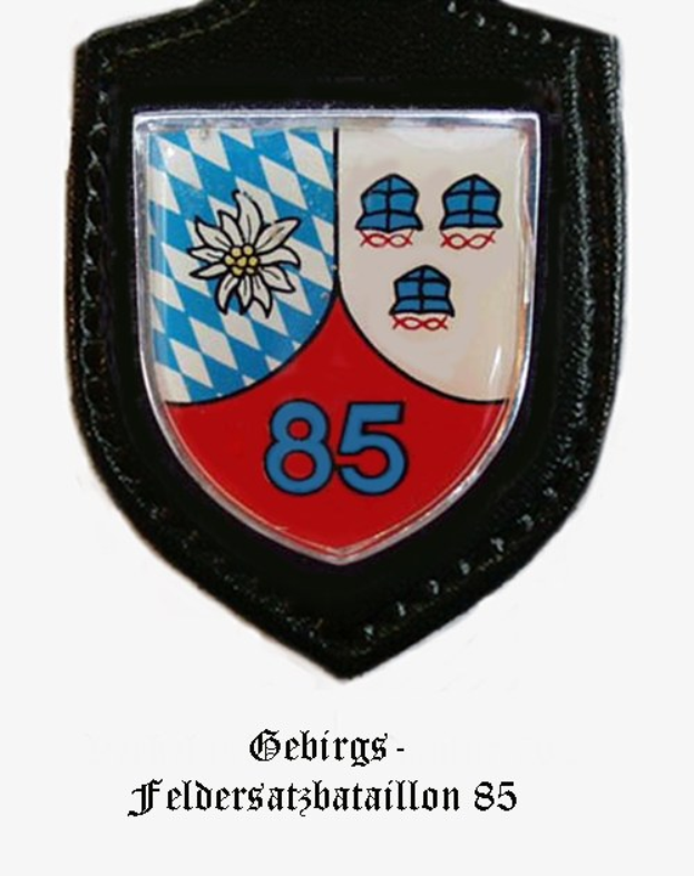 Ein Rundes Abzeichen mit der Zahl 85 und deutschem Text unten, das das Logo der bayerischen Fussballmannschaft darstellt.