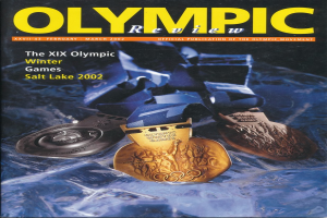 Ein Buch mit dem Titel "Olympic Review Magazine" und mehreren Medaillen und fetter Schrift auf dem Cover.