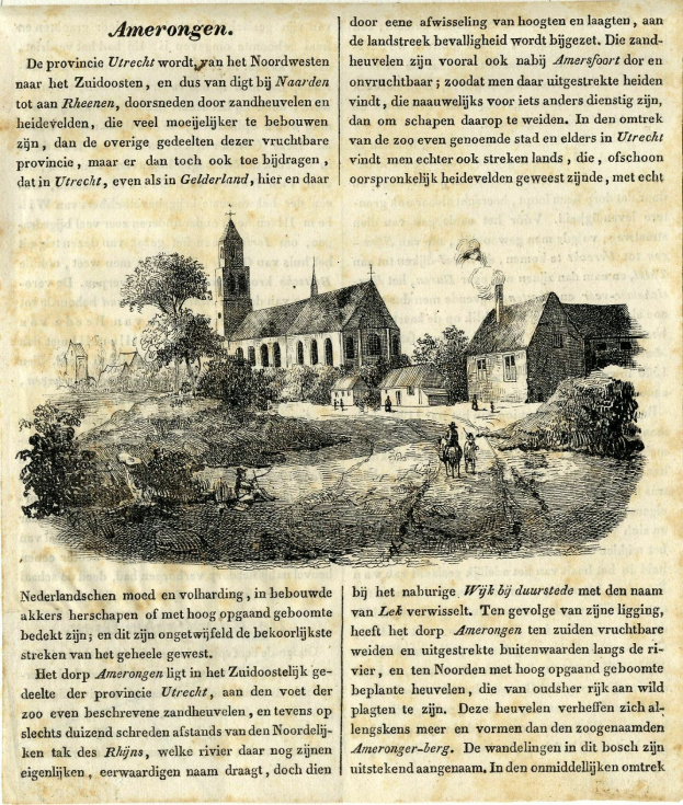 Ein abgenutztes Buchcover mit einer handgezeichneten Dorfszene, einschließlich Häusern, Bäumen und Figuren, begleitet von gedrucktem Text.