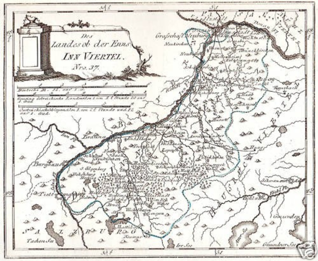 Ein detaillierter Wandposterplan des Rheins in Deutschland, der seinen gewundenen Verlauf durch die Region zeigt, mit beschrifteten Sehenswürdigkeiten, Städten und geografischen Merkmalen, begleitet von Text und einem Bild einer Säule.