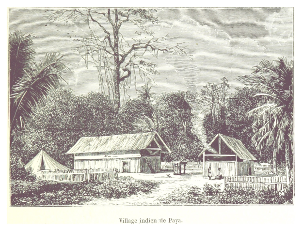 Luftaufnahme eines ländlichen Dorfes in den Philippinen mit Häusern, Bäumen und Vegetation unter einem Himmel, mit Text unten.