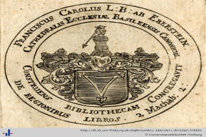 Ein Buchumschlag mit einem Wappen, das eine gekrönte Schild, einen Lorbeerkranz und ein Banner mit der Aufschrift "Bibliothek" sowie das Wort "Bibliotheken" darunter zeigt.